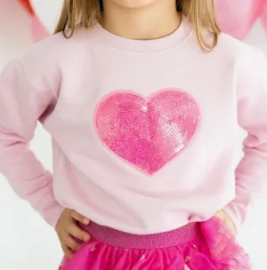 Sweet Wink - Heart Sequin Patch Valentine's Day Sweatshirt - Pink