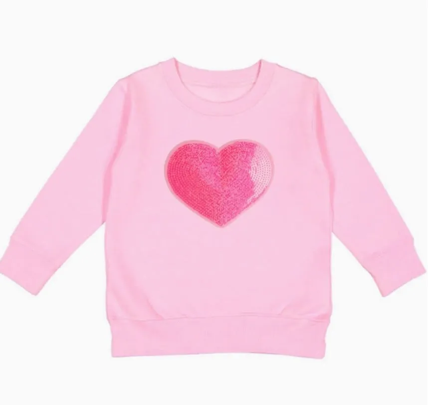 Sweet Wink - Heart Sequin Patch Valentine's Day Sweatshirt - Pink