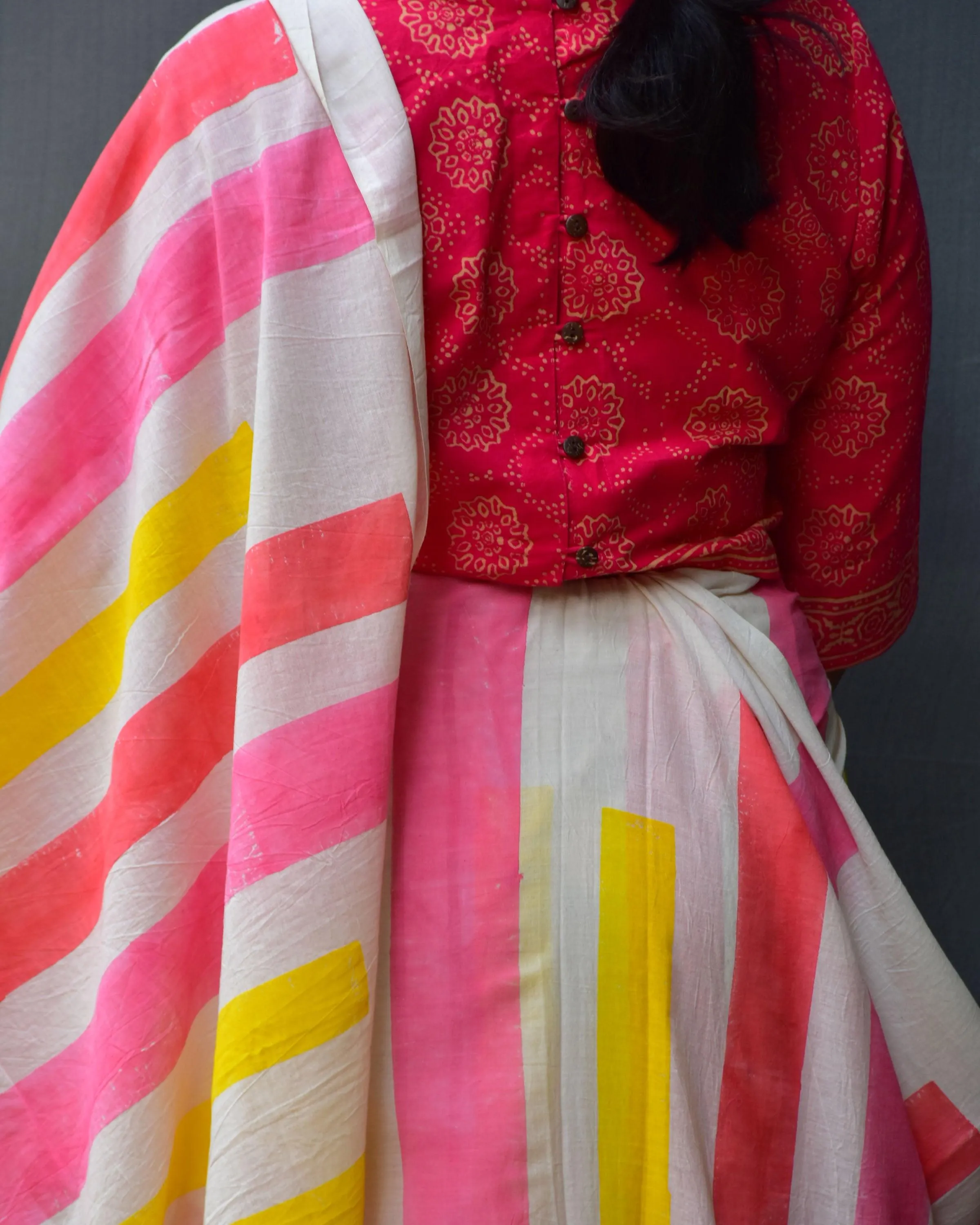 Sweth Handblock Printed Mulmul Cotton Saree