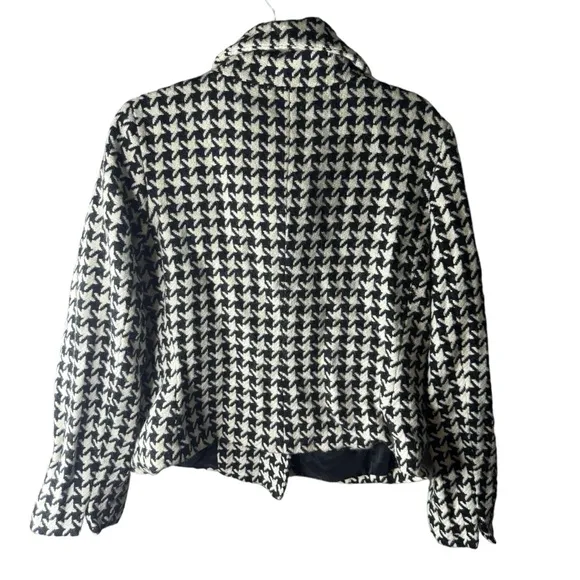 Talbots plus size  Black white houndstooth classic cozy wool zip up coat size 16