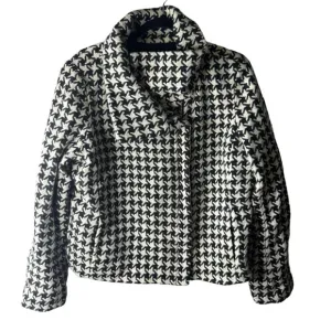 Talbots plus size  Black white houndstooth classic cozy wool zip up coat size 16