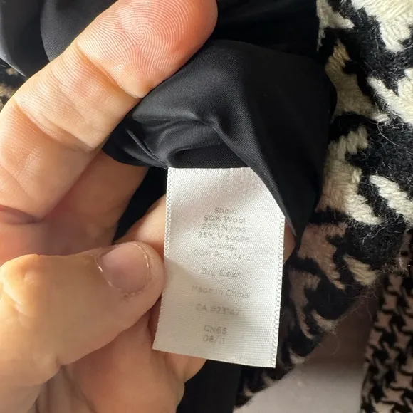 Talbots plus size  Black white houndstooth classic cozy wool zip up coat size 16