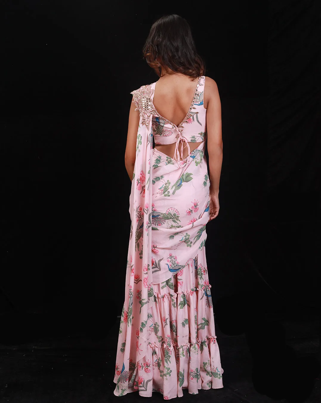 The Pink Paradise Embroidered Plazzo Sari