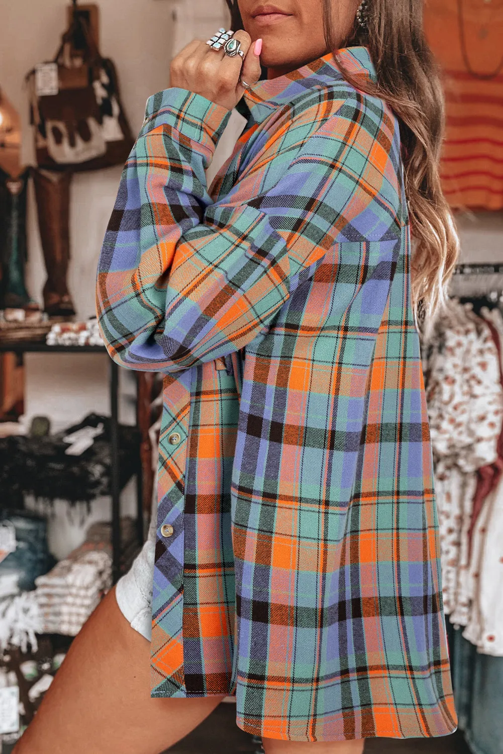 The Seasons Are Changing Orange Plaid Print Loose Vintage Top