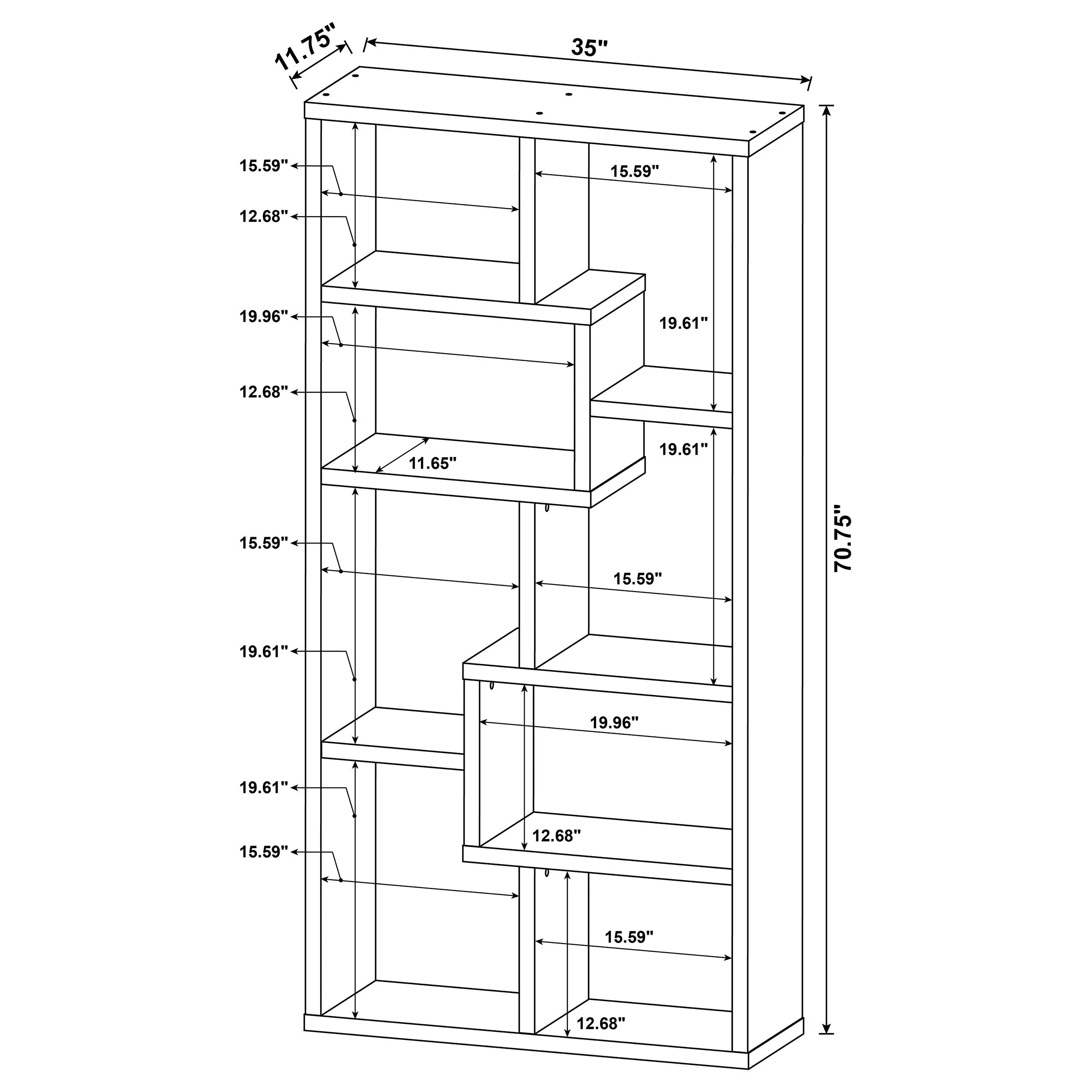 Theo 71-inch 7-shelf Bookshelf Weathered Grey