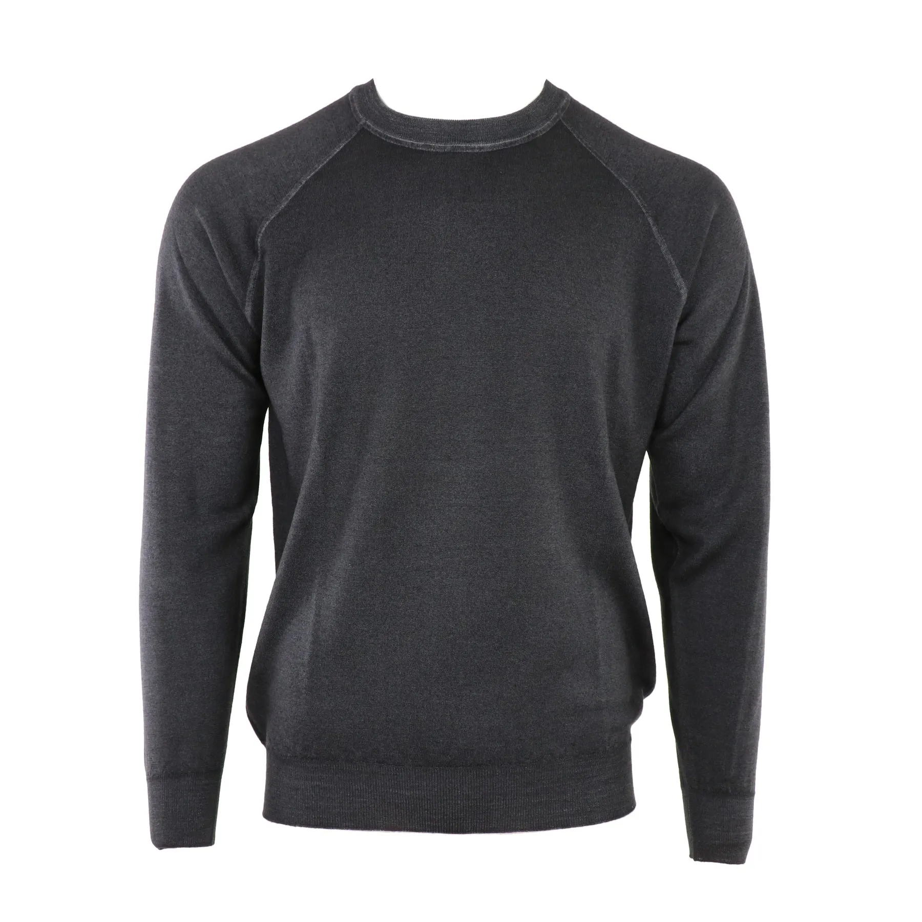 Tiger Merino Raglan Sleeve Crewneck Sweater in Charcoal
