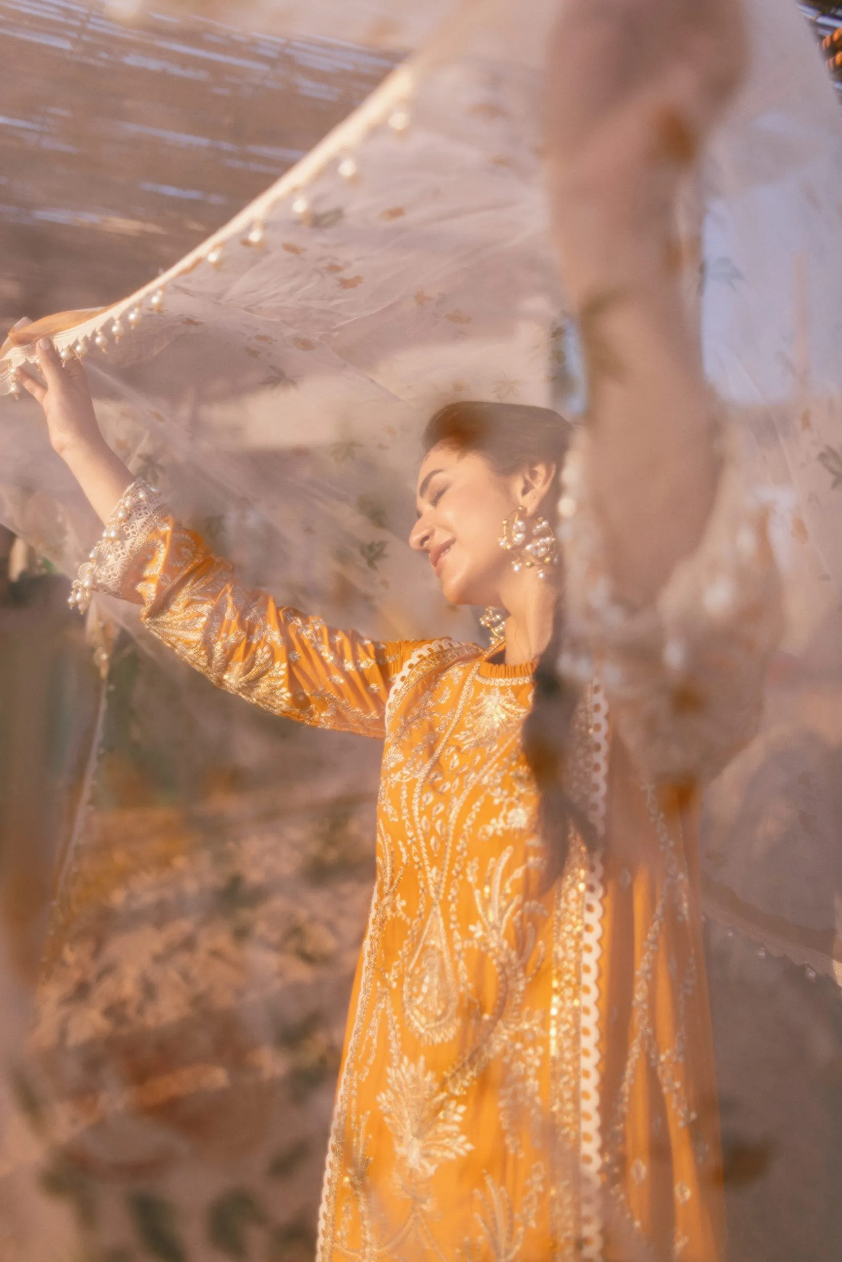 Traditional Mustard Embroidered Pakistani Salwar Kameez Party Dress