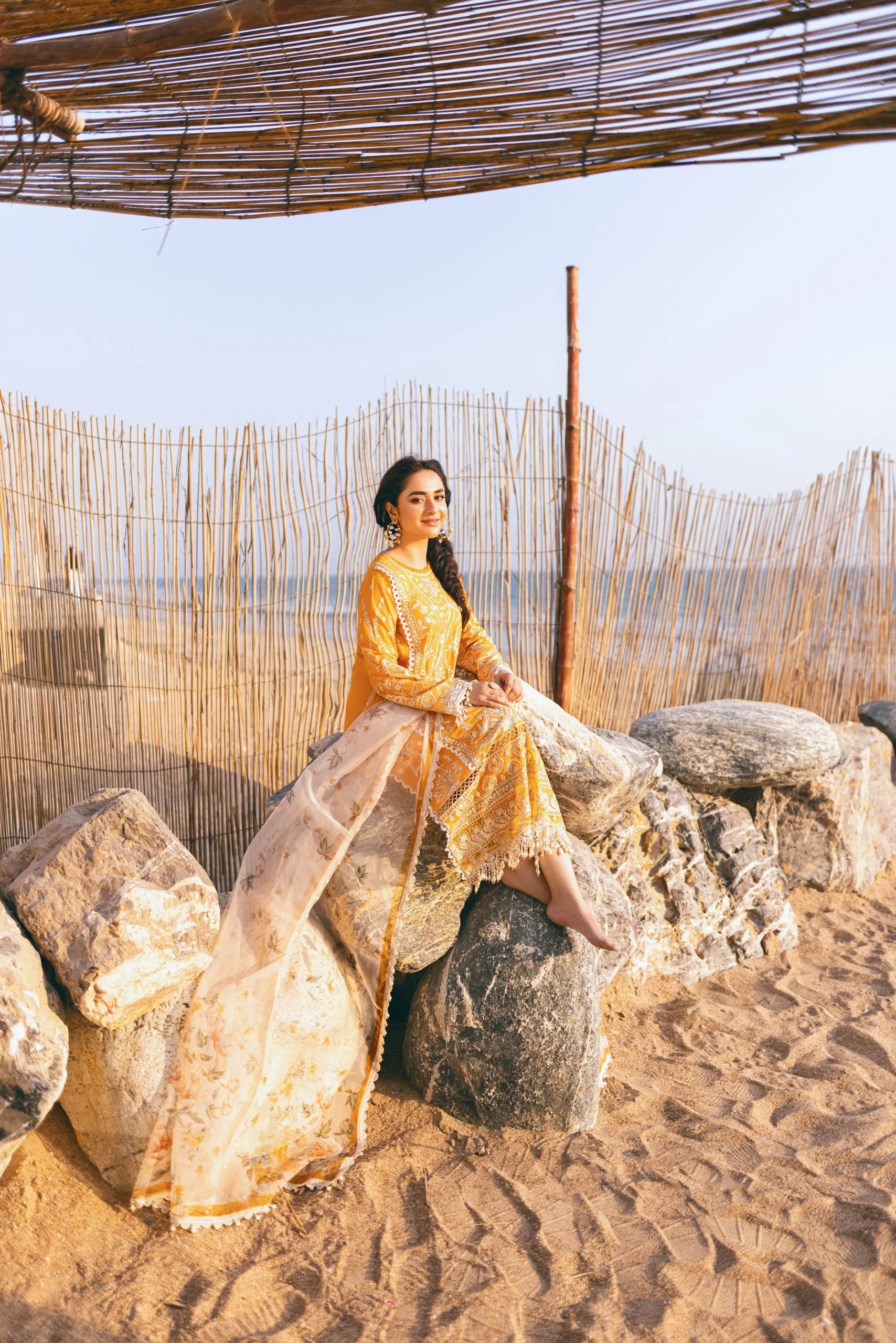 Traditional Mustard Embroidered Pakistani Salwar Kameez Party Dress