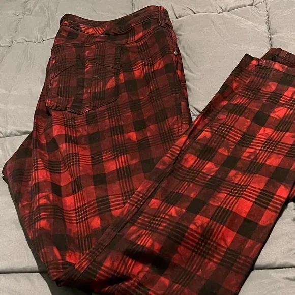 Tripp over dyed retro plaid thinner material with some spandex