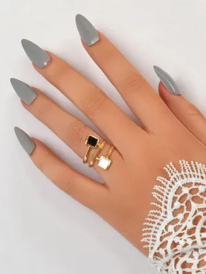 Two Tone Geometric Decor Ring - Gold