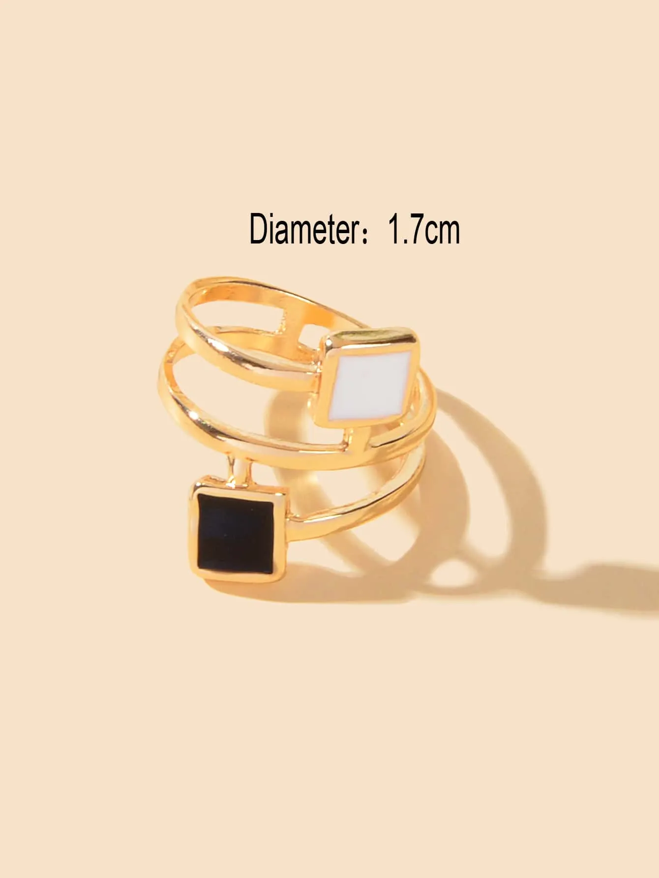 Two Tone Geometric Decor Ring - Gold
