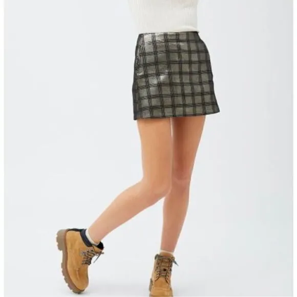 Urban Outfitters Jackie Plaid Pelmet Metallic Mini Skirt NWT Small S