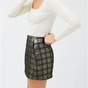 Urban Outfitters Jackie Plaid Pelmet Metallic Mini Skirt NWT Small S