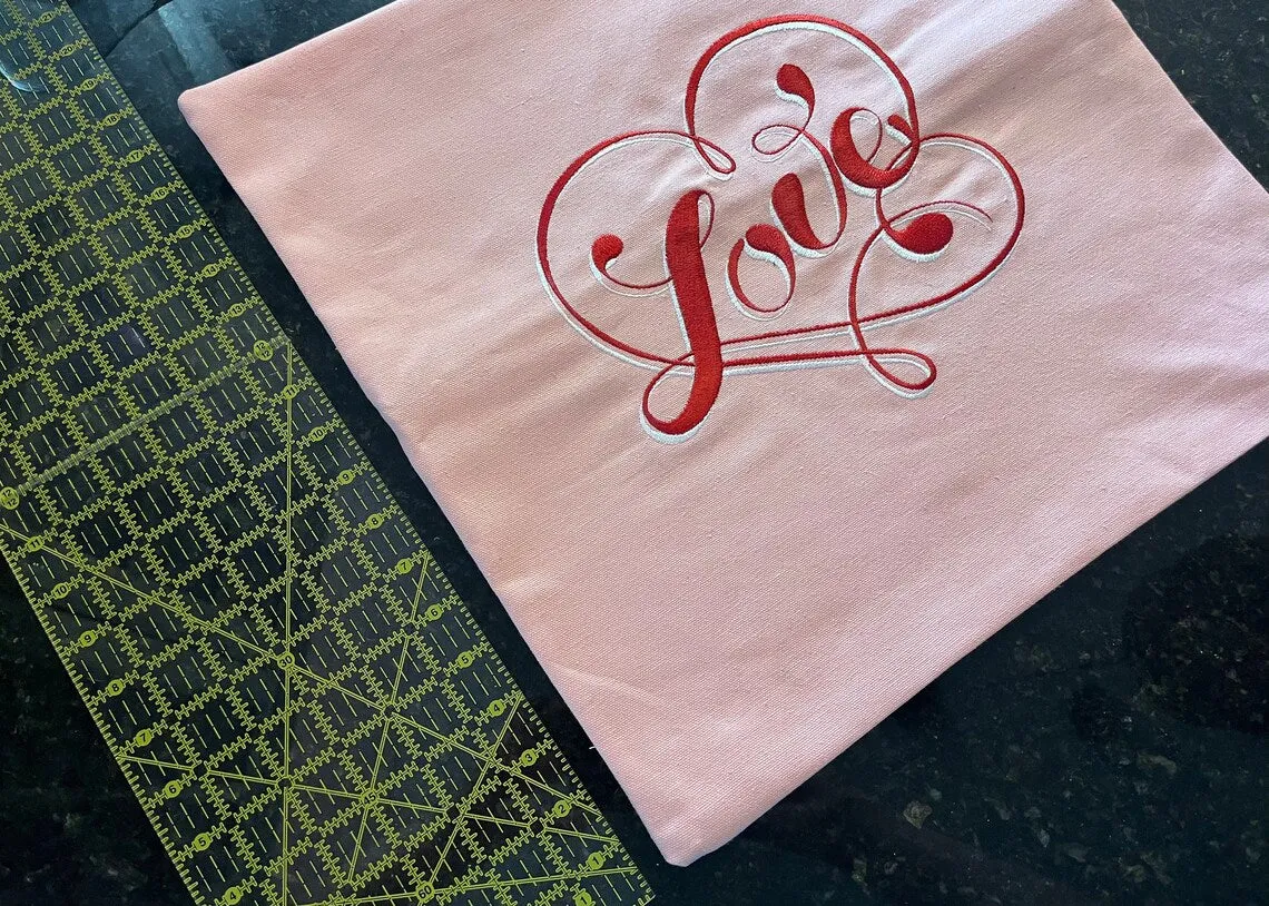 Valentine's Day "Love" Hearts Pillow Cover - Embroidered Modern Farmhouse - Vintage inspired - Home