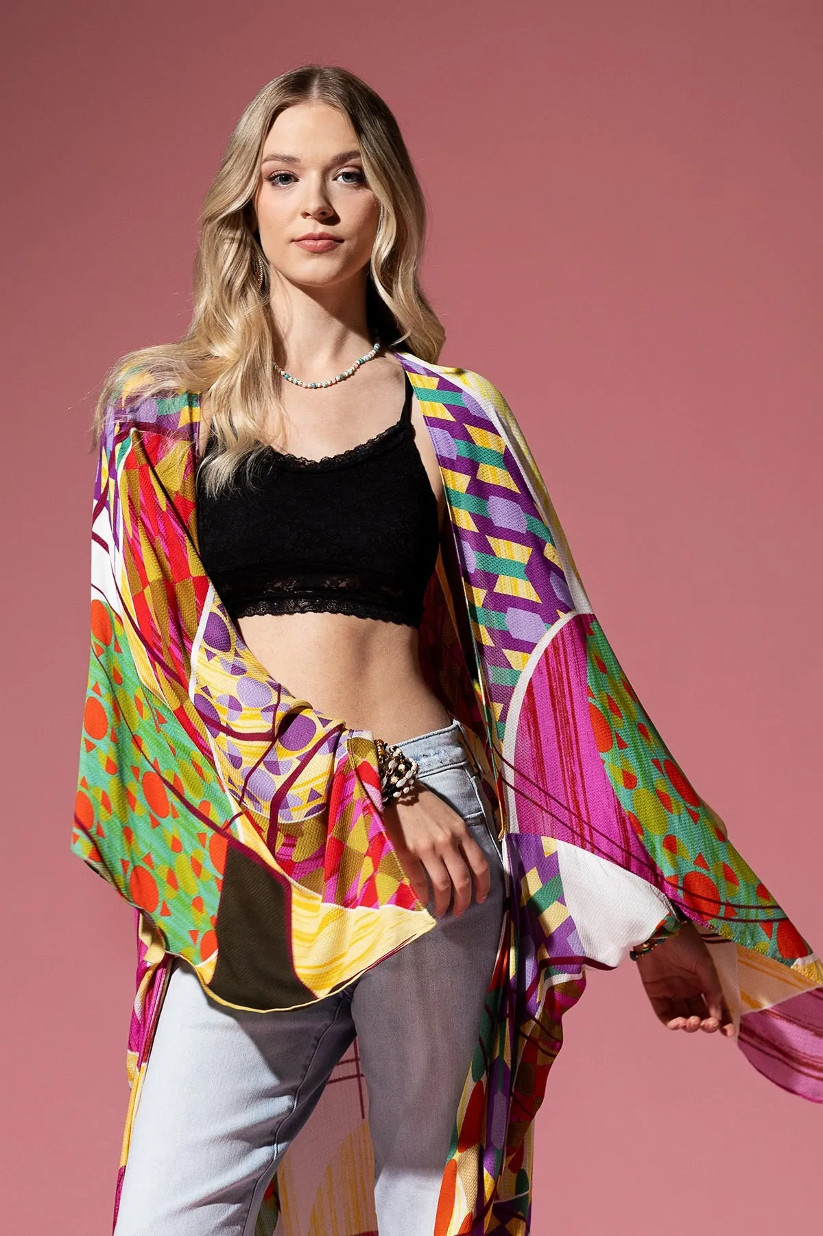 Vibrant Geometric Maxi Kimono