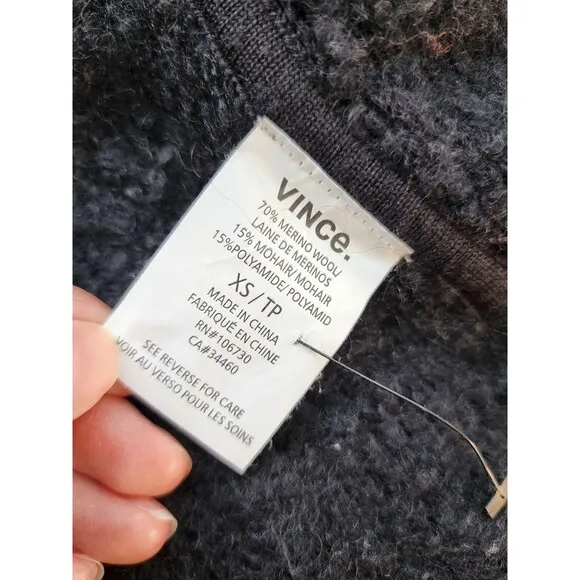 VINCE. Black Merino Wool Mohair Chunky Nubby Cardigan Sweater Coat Oversized XS