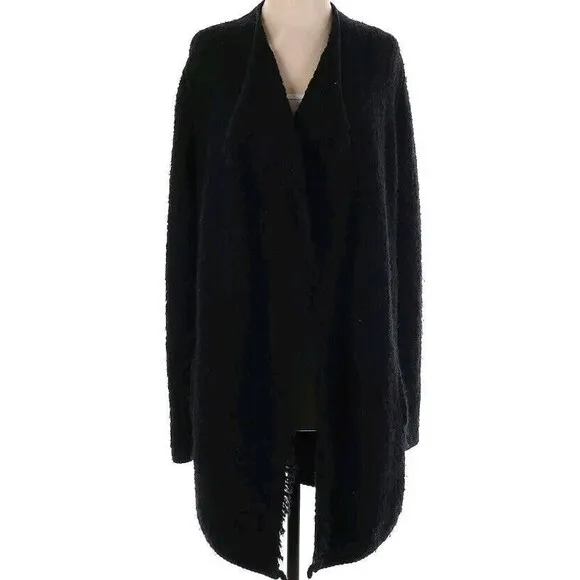 VINCE. Black Merino Wool Mohair Chunky Nubby Cardigan Sweater Coat Oversized XS