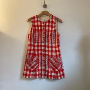 Vintage 1960s Bobbie Brooks button up plaid tunic jumper pinafore sleeveless micro mini dress // Made in the USA (HT2325)