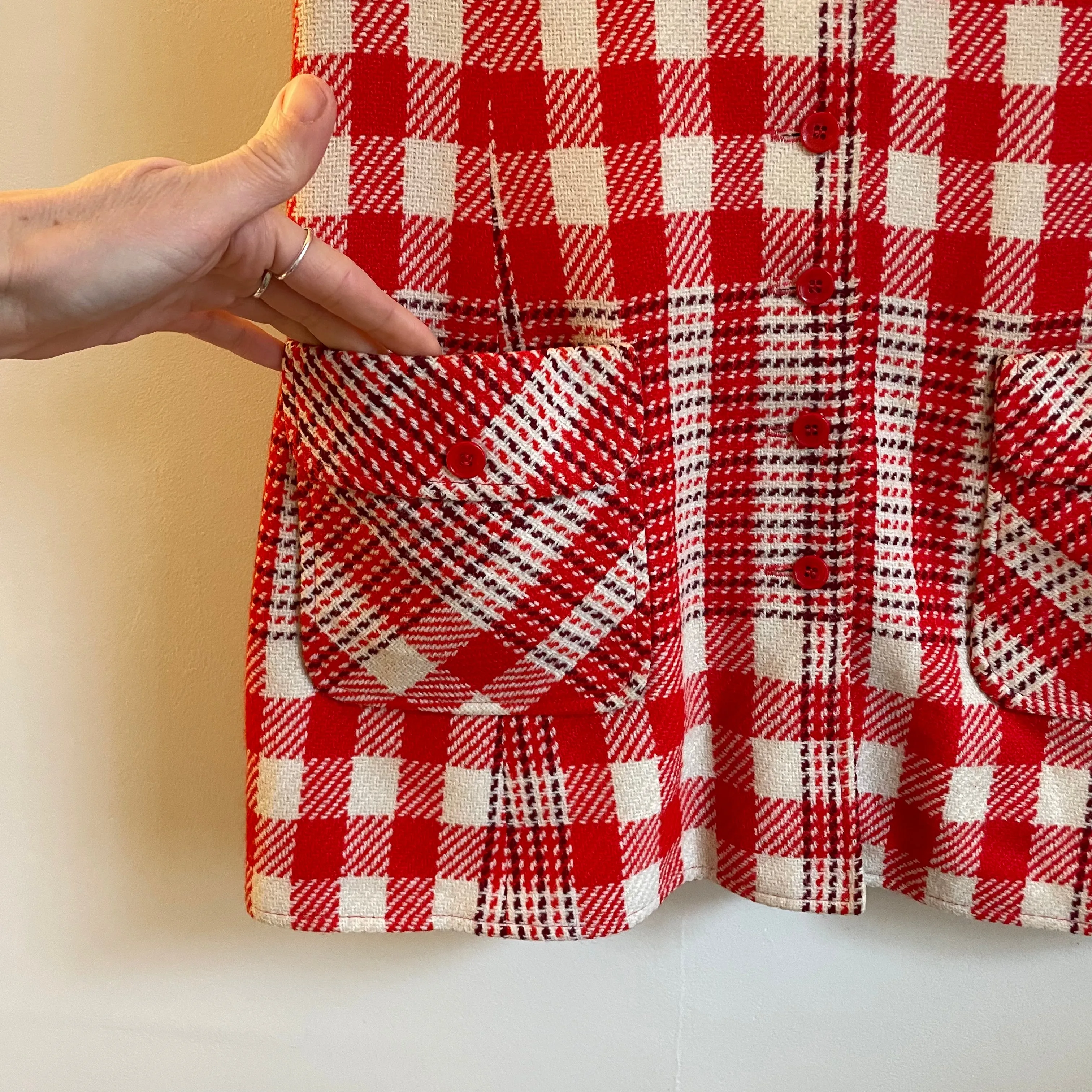 Vintage 1960s Bobbie Brooks button up plaid tunic jumper pinafore sleeveless micro mini dress // Made in the USA (HT2325)