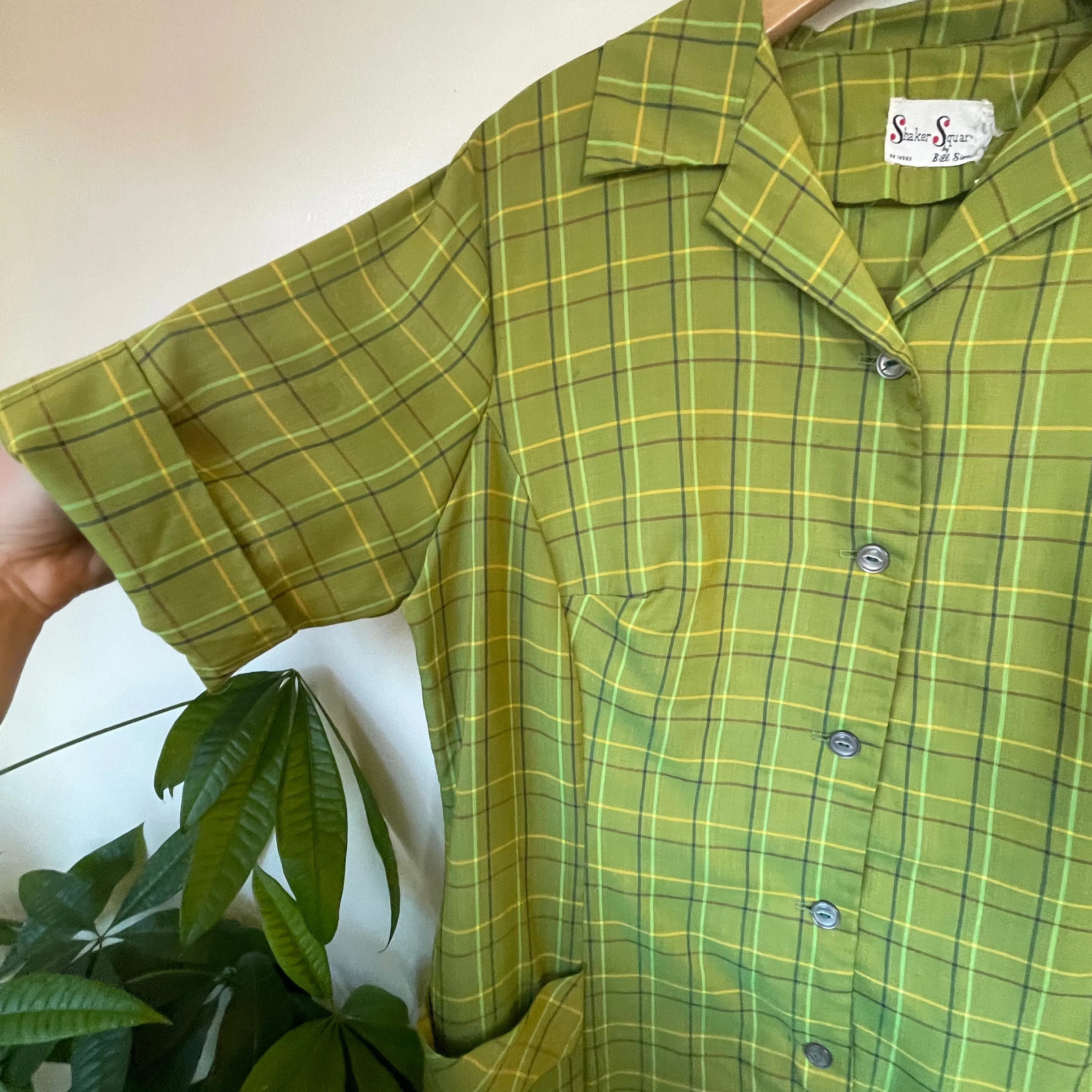 Vintage 1960s Shaker Square Plaid House Dress // Size XL (HT2353)