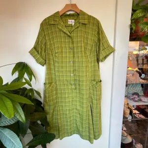 Vintage 1960s Shaker Square Plaid House Dress // Size XL (HT2353)