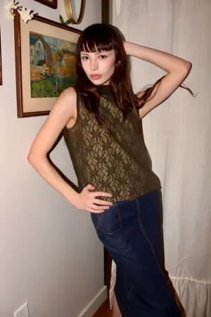 Vintage 90s Green Lace Mock Neck Top (M)