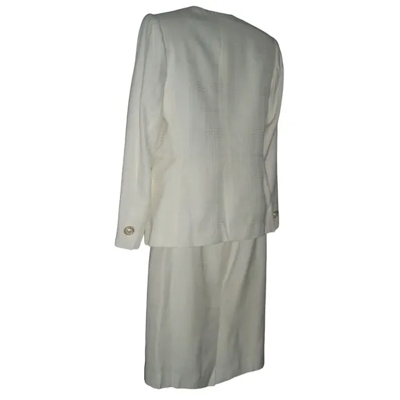 Vintage 90's Petite Sophisticate Suit Plaid Ivory Pearl Buttons Blazer Suit NWT
