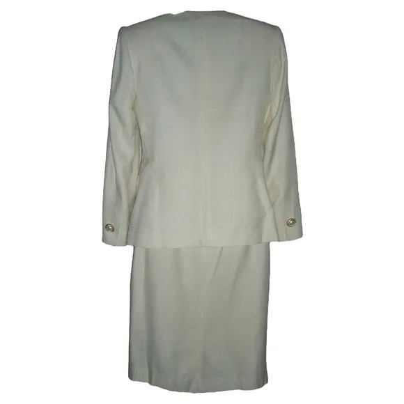 Vintage 90's Petite Sophisticate Suit Plaid Ivory Pearl Buttons Blazer Suit NWT