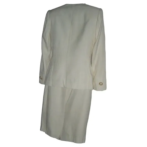Vintage 90's Petite Sophisticate Suit Plaid Ivory Pearl Buttons Blazer Suit NWT