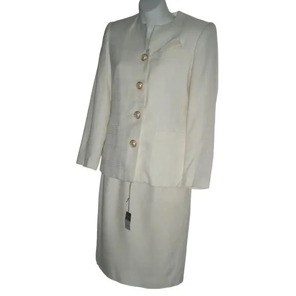 Vintage 90's Petite Sophisticate Suit Plaid Ivory Pearl Buttons Blazer Suit NWT