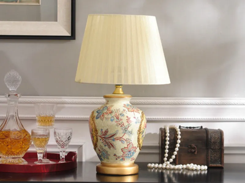 Vintage Collection - Ceramic Table Lamp with Hand Painted Flowers