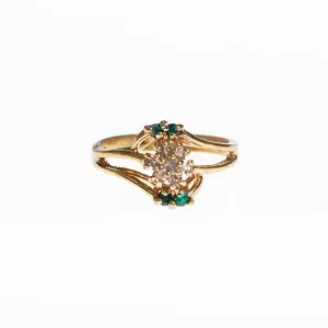 Vintage Emerald and Diamante Crystal Flower Ring