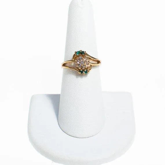 Vintage Emerald and Diamante Crystal Flower Ring