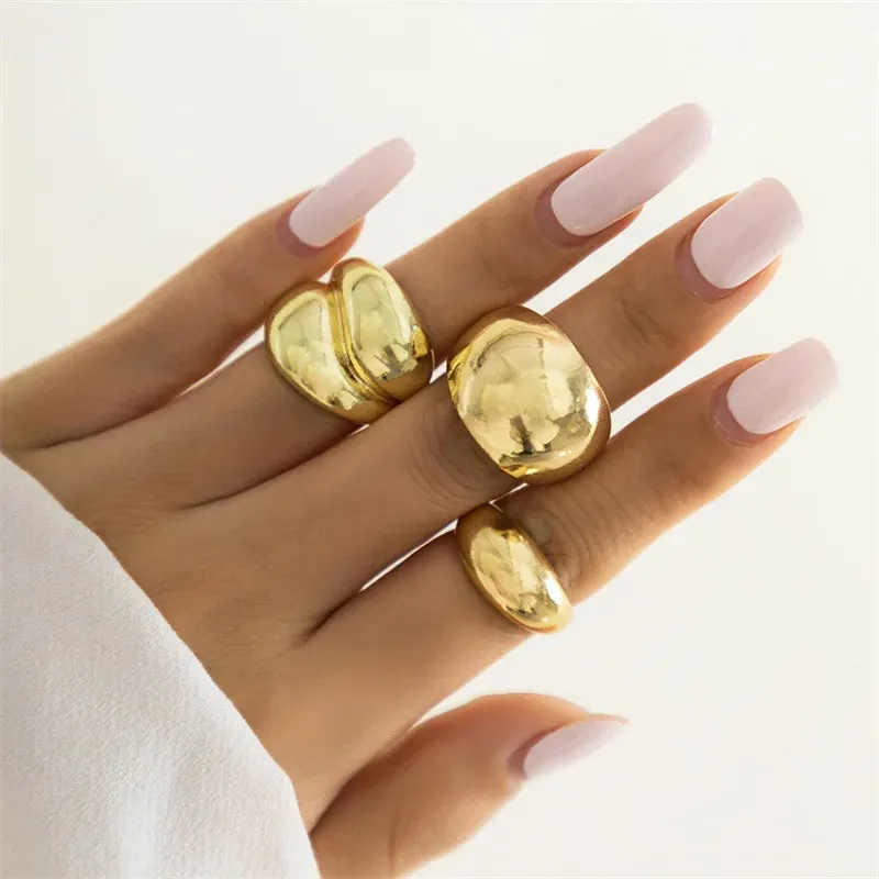 Vintage Geometric Irregular Open Round Ring Set