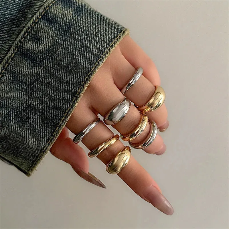 Vintage Geometric Irregular Open Round Ring Set