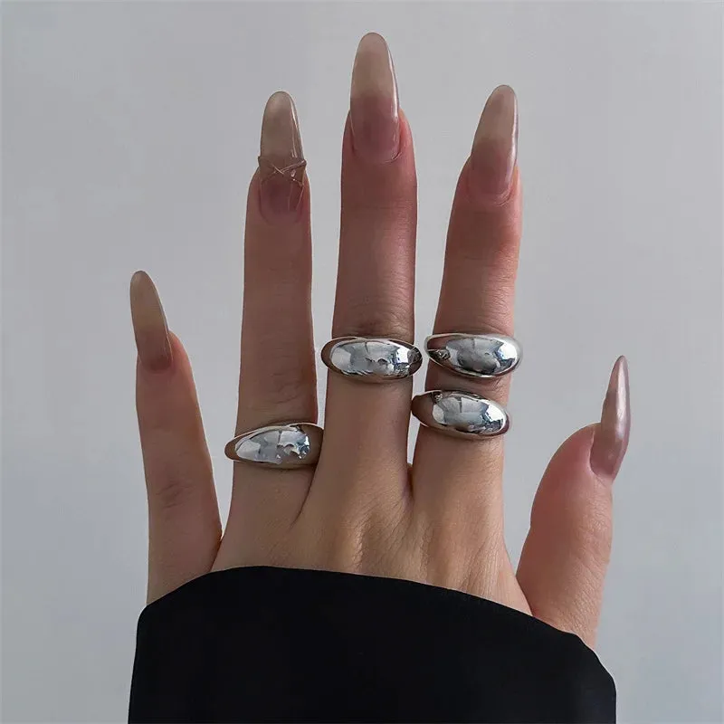 Vintage Geometric Irregular Open Round Ring Set