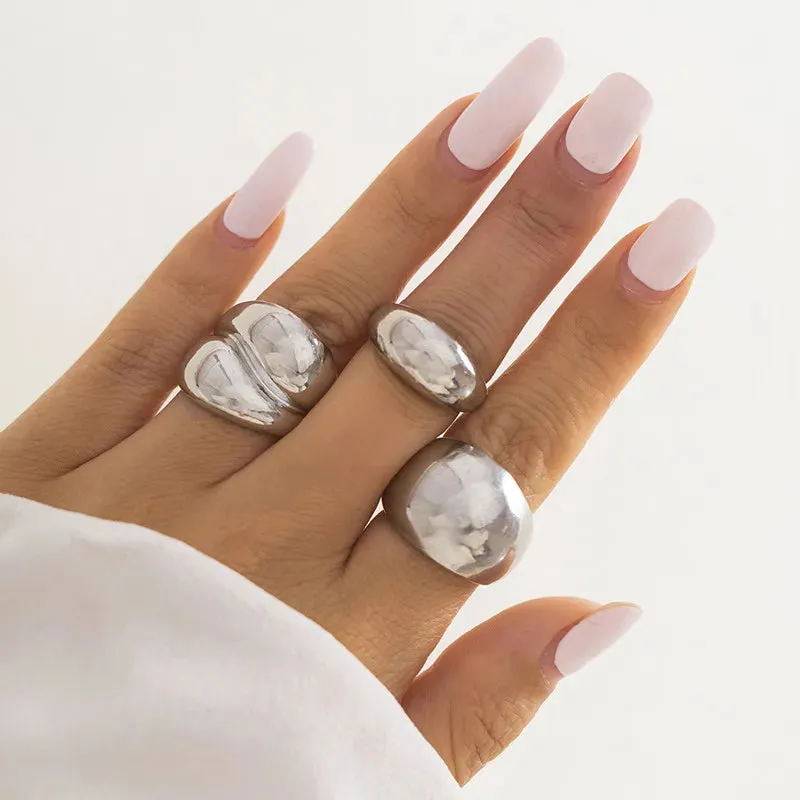 Vintage Geometric Irregular Open Round Ring Set