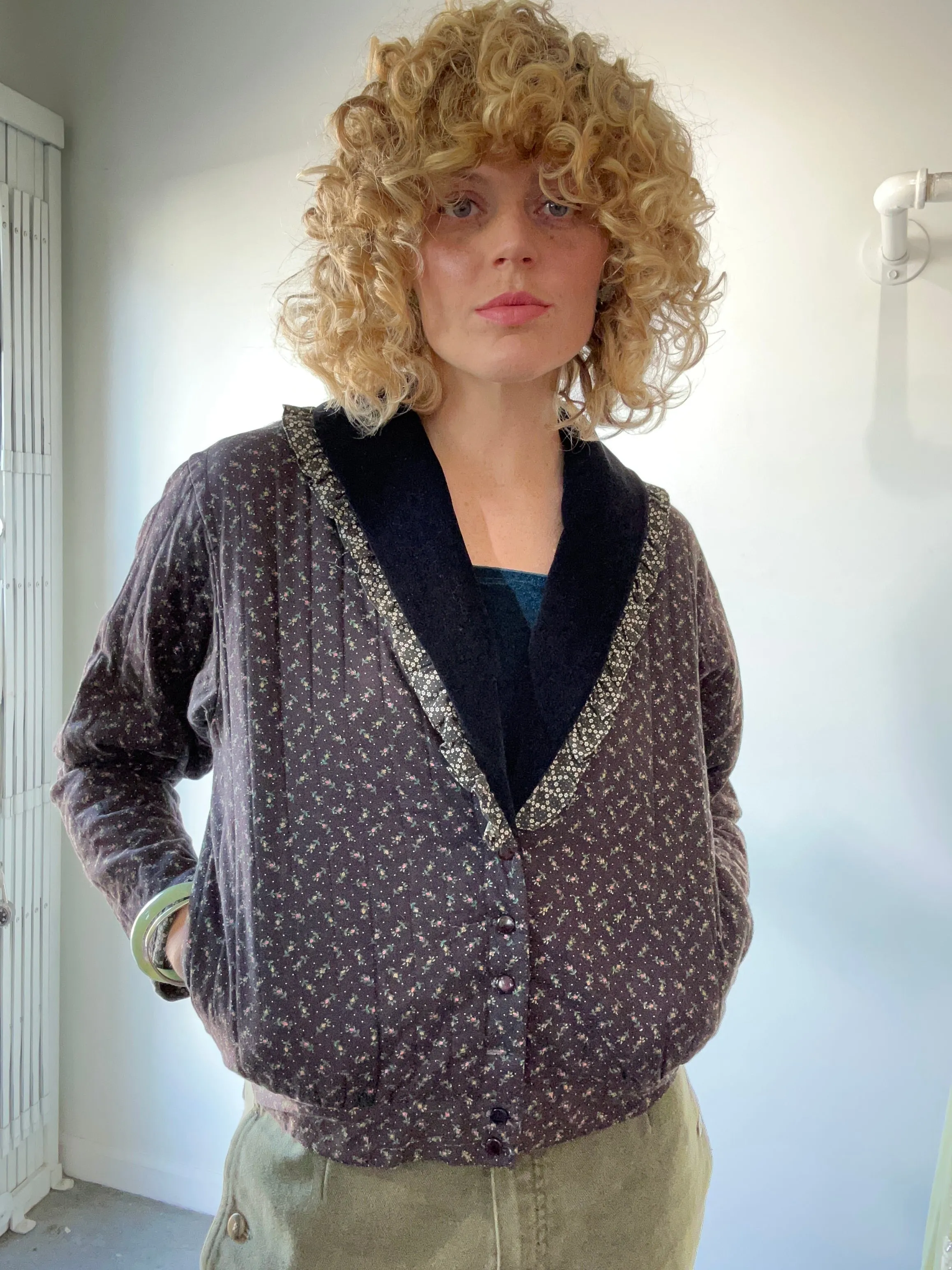 Vintage Gunne Sax Black Floral Quilted Jacket