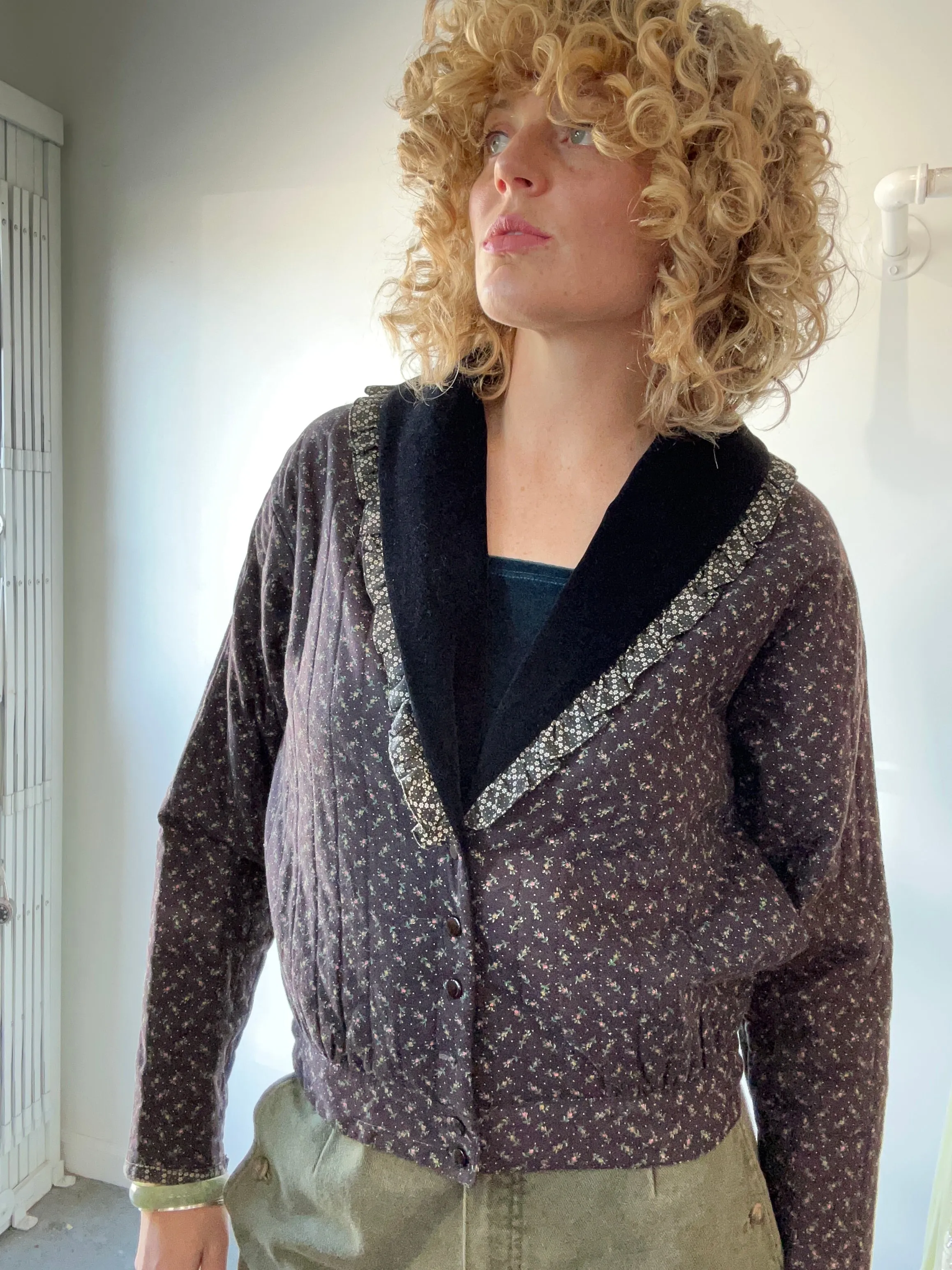 Vintage Gunne Sax Black Floral Quilted Jacket