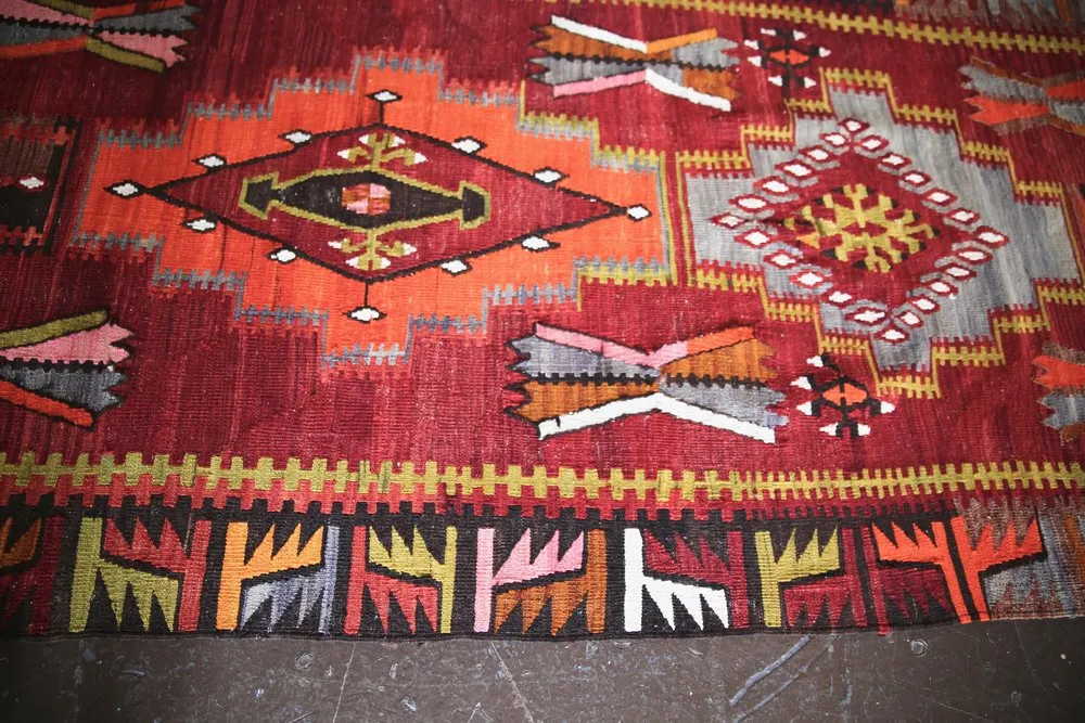 Vintage Kayseri Kilim Runner 3.4ftx12ft