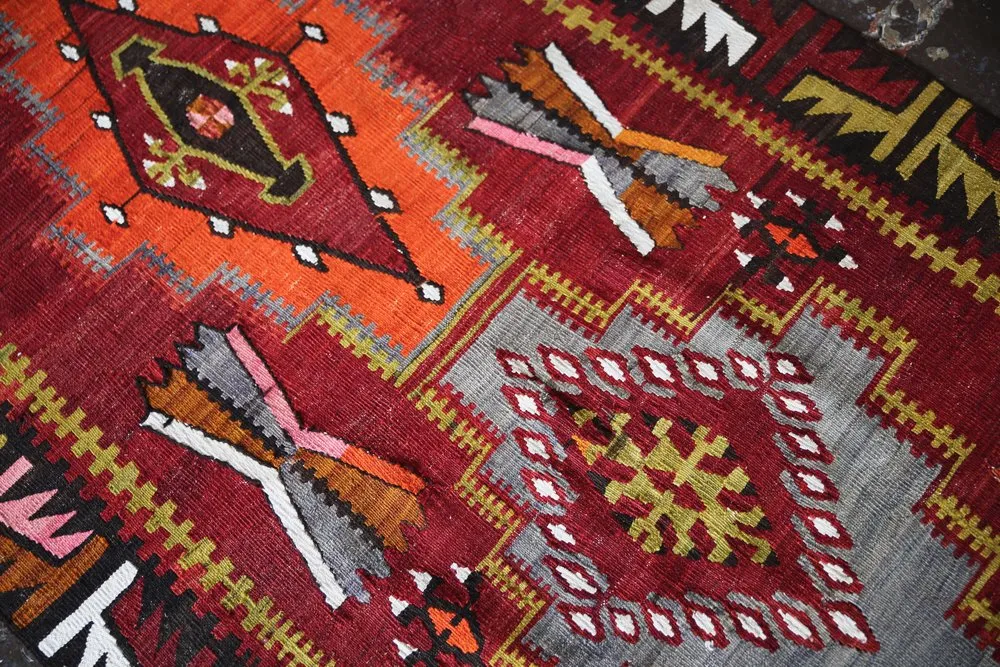 Vintage Kayseri Kilim Runner 3.4ftx12ft