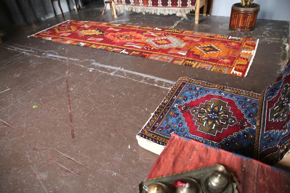 Vintage Kayseri Kilim Runner 3.4ftx12ft