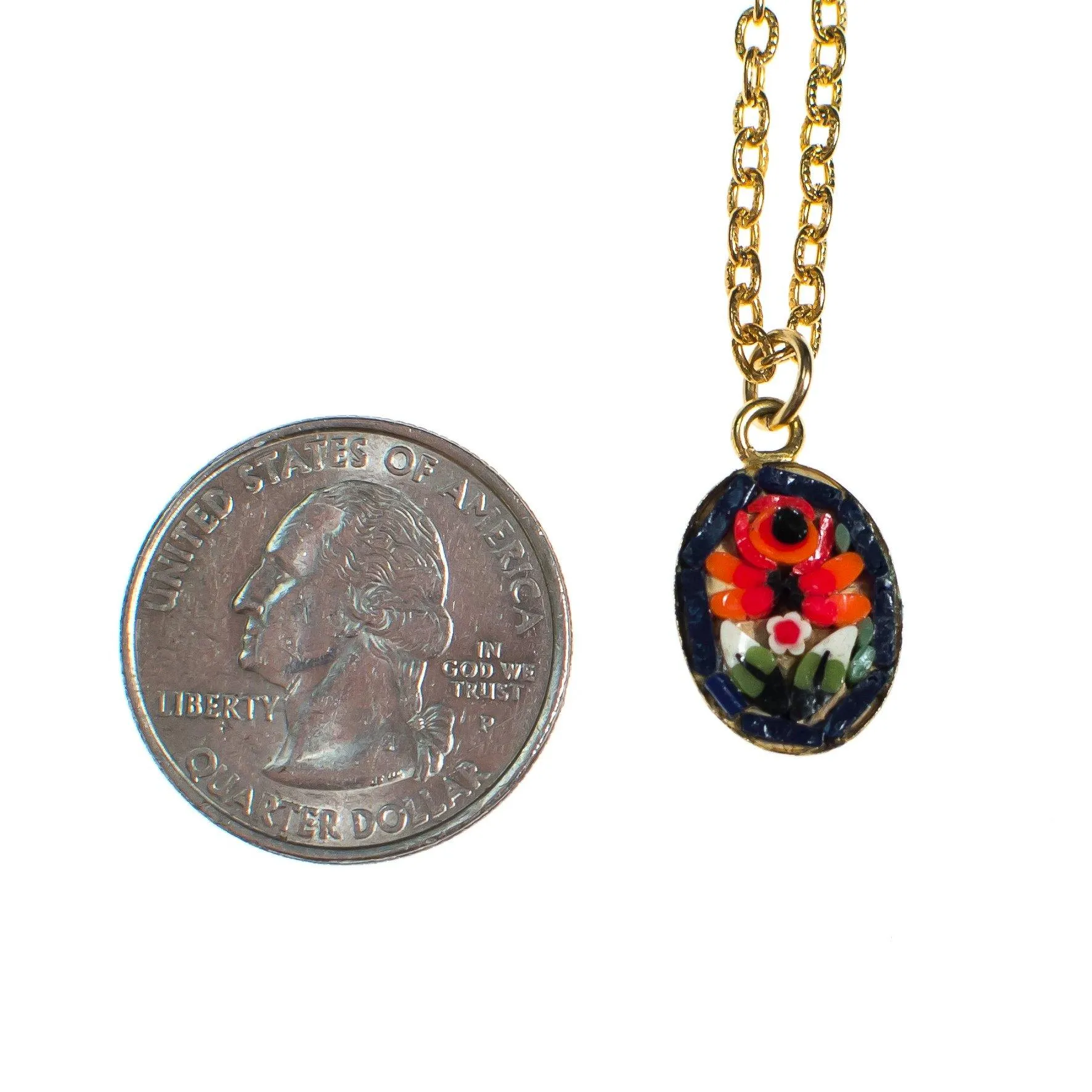 Vintage Made in Italy Red, Blue, White, and Yellow Mosaic Pendant Necklace