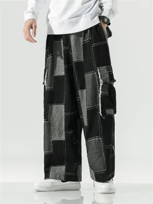 Vintage Spliced Color Block Jeans for Men