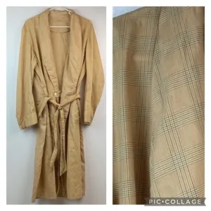 Vintage tartan plaid cotton button wrap waist, old school retro lounge robe EUC