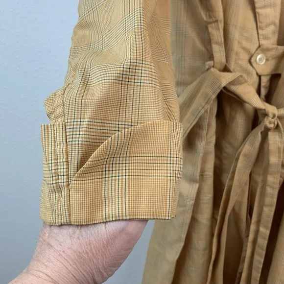 Vintage tartan plaid cotton button wrap waist, old school retro lounge robe EUC