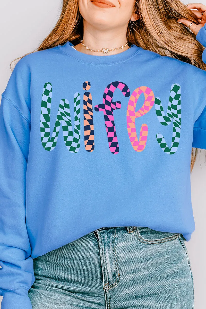 Wavy Checkered Wifey Unisex NuBlend Crew Sweatshirt