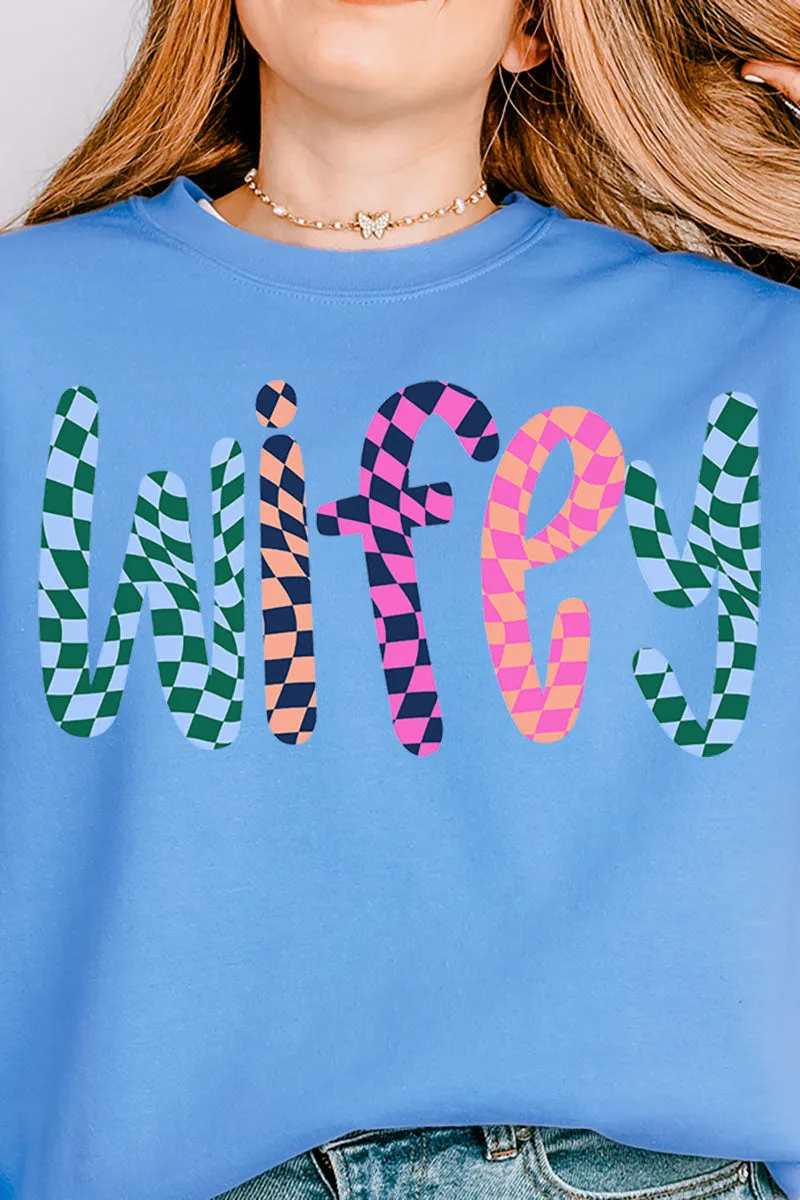 Wavy Checkered Wifey Unisex NuBlend Crew Sweatshirt
