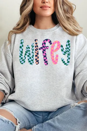 Wavy Checkered Wifey Unisex NuBlend Crew Sweatshirt