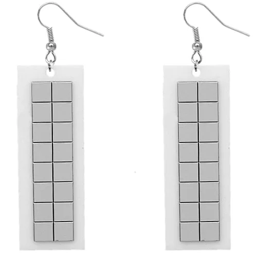 White Rectangular Reflector Drop Earrings